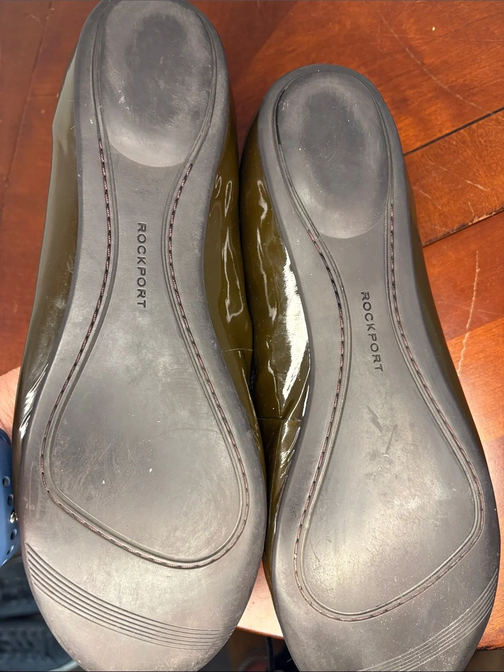 Rockport Brown Patent Ballet Flats with Flower Accent - W11.